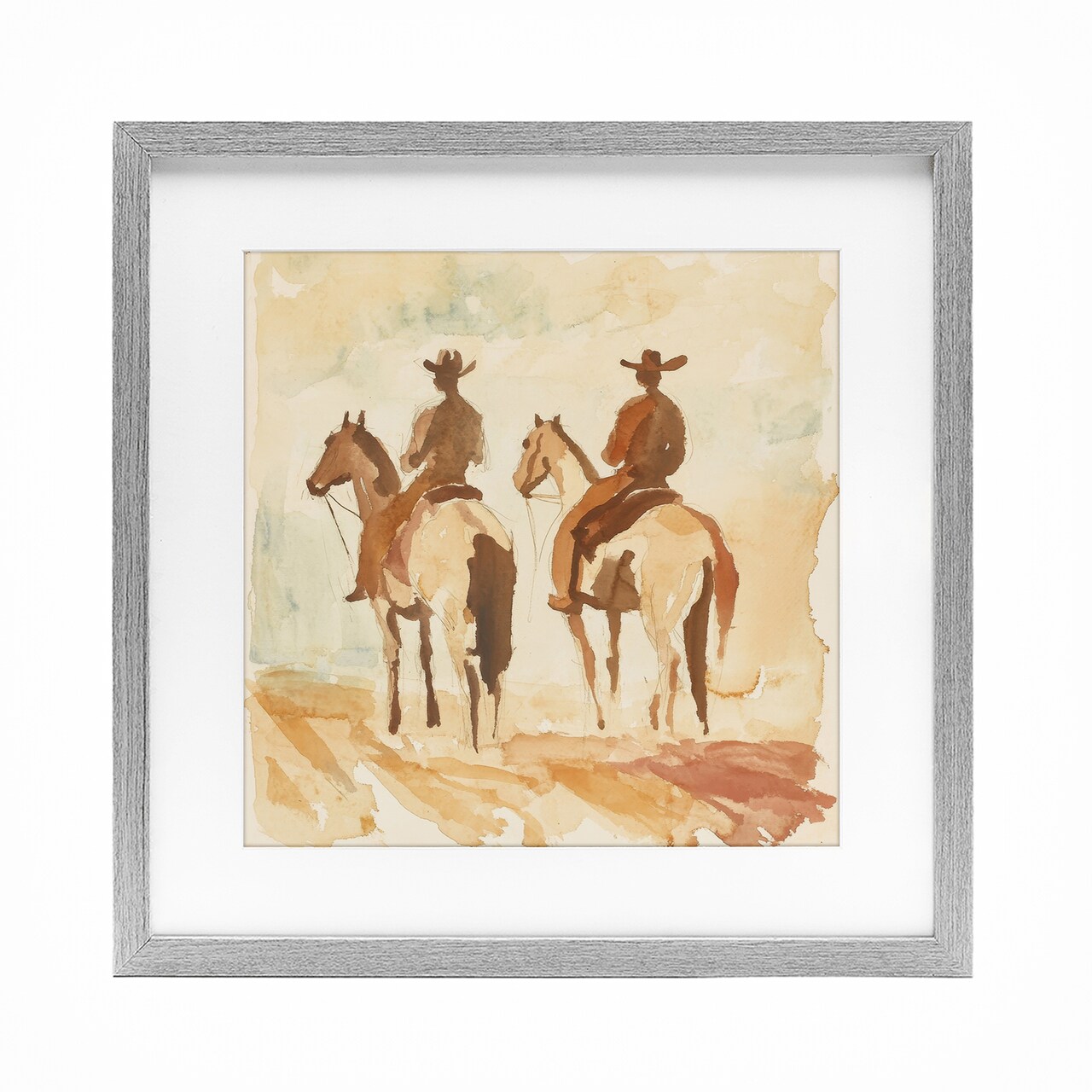 Stupell Industries Western Watercolor Cowboys Left Framed Print Under Glass, design by Petal Prints Design